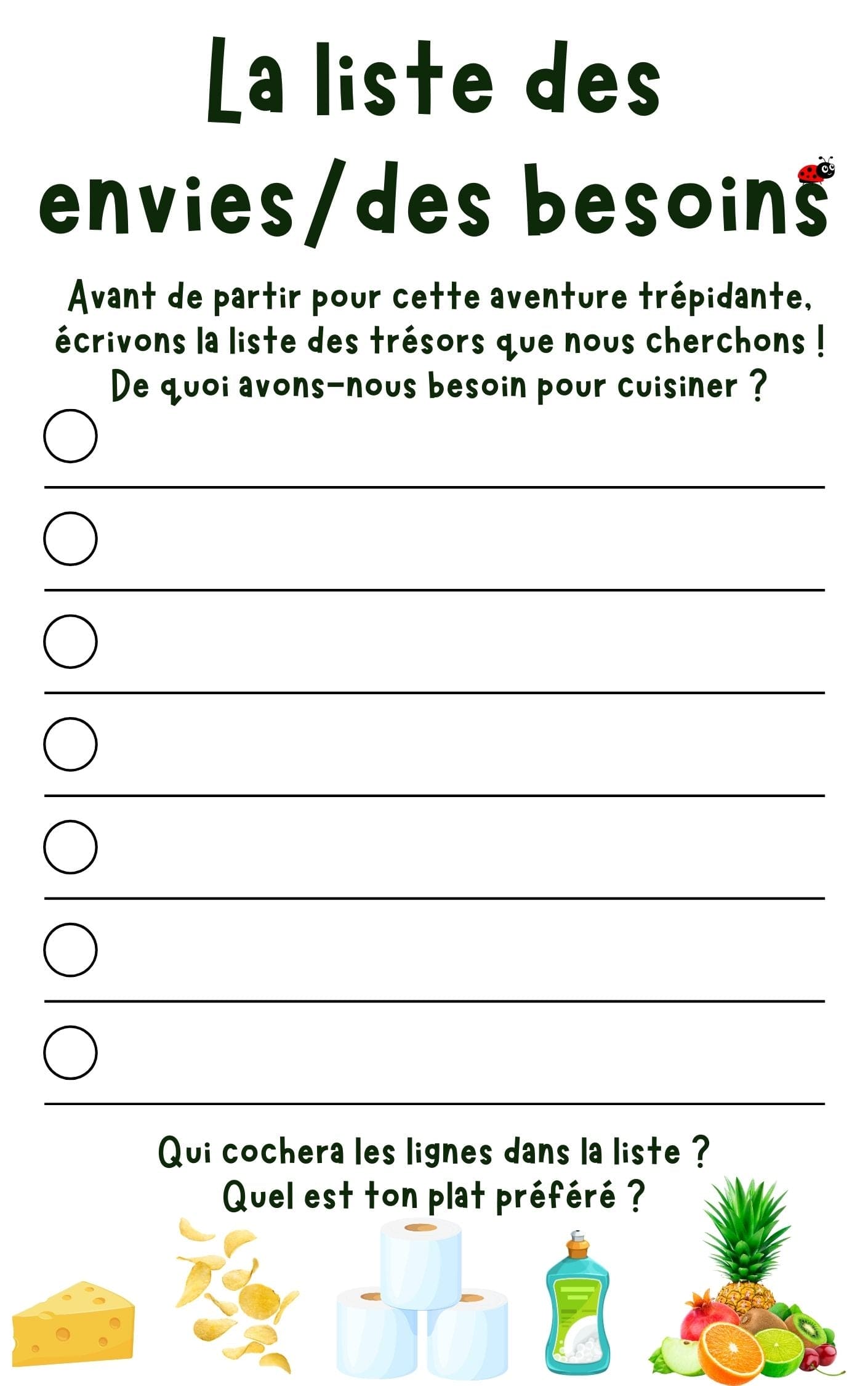 Le livret d'activités dans le supermarché