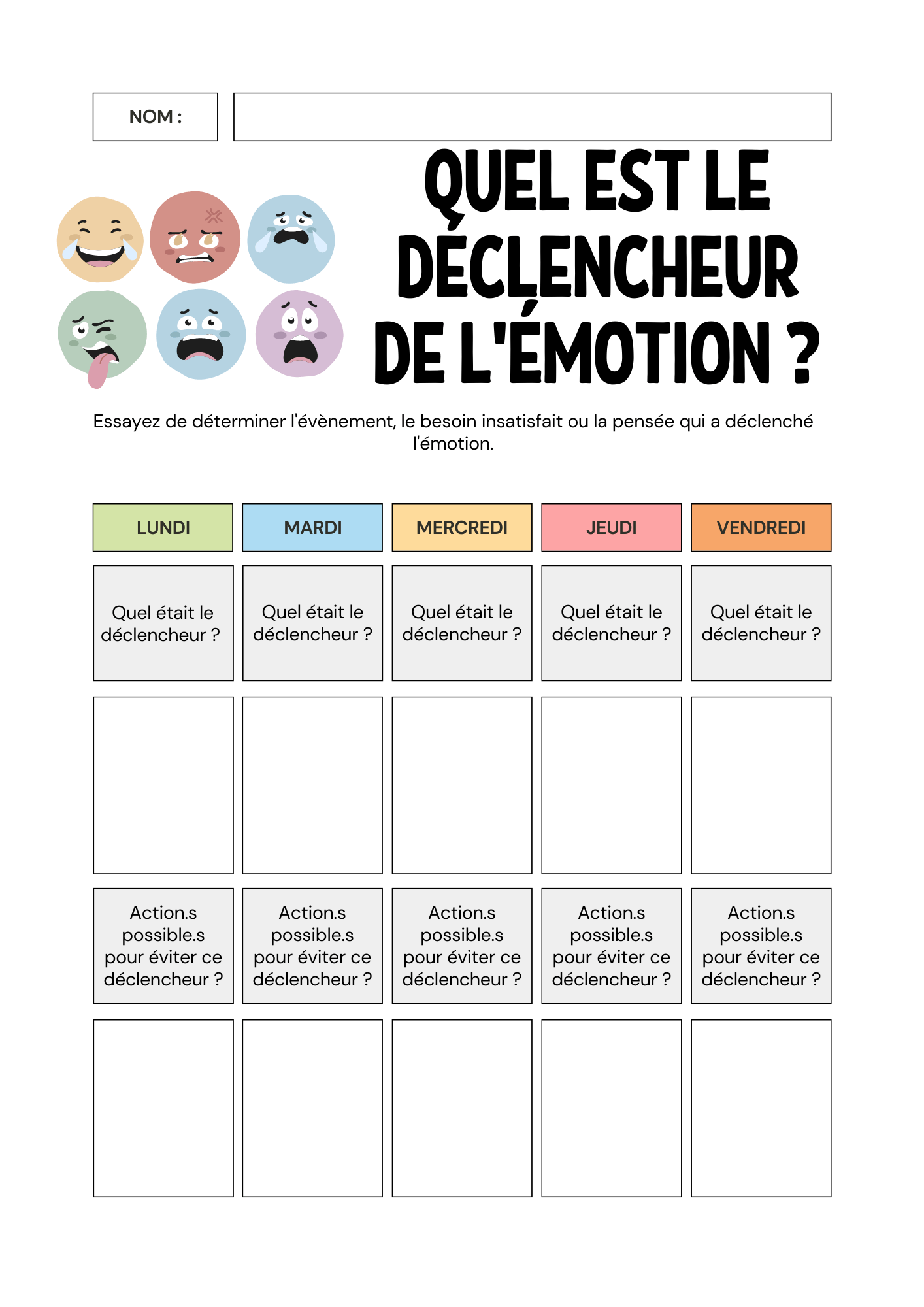 Journal des émotions de la semaine