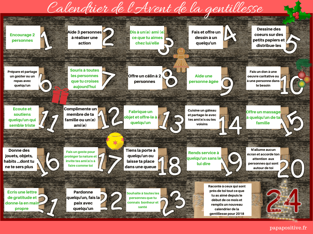 Calendrier de l’avent de la gentillesse