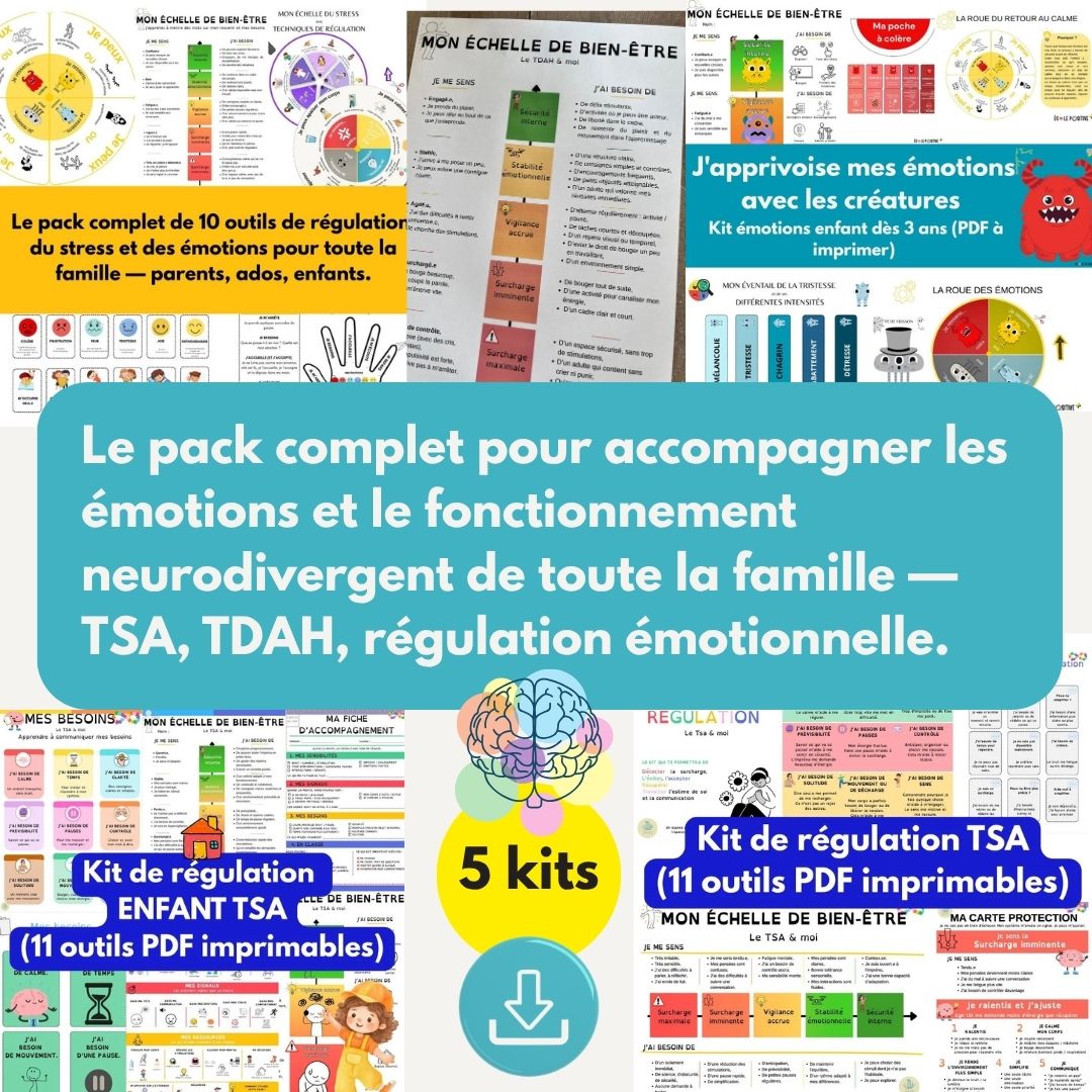 Le pack complet pour accompagner les émotions et le fonctionnement neurodivergent de toute la famille — TSA, TDAH, régulation émotionnelle.