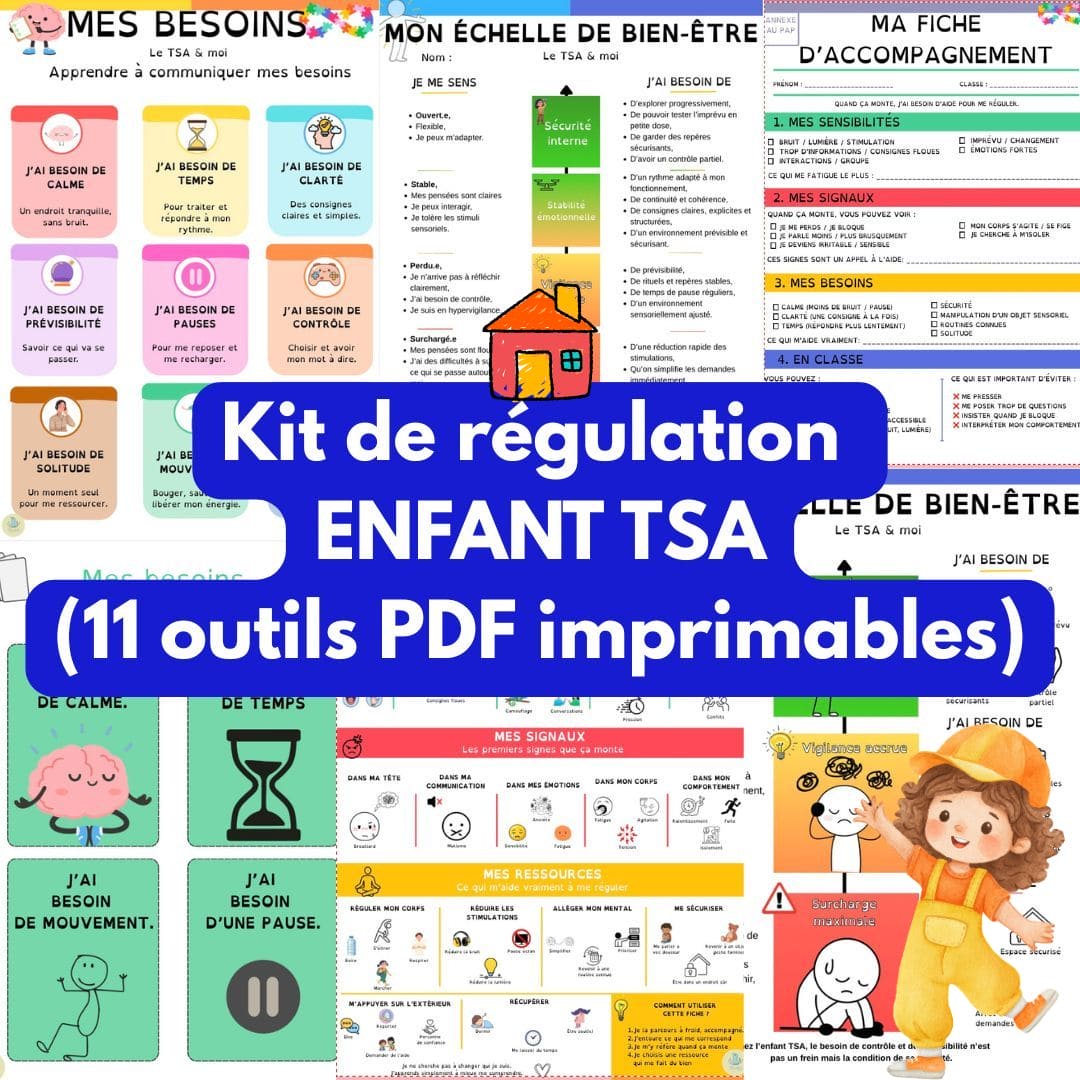 Kit de régulation et accompagnement TSA (ENFANT) — 11 outils PDF imprimés et envoyés chez vous