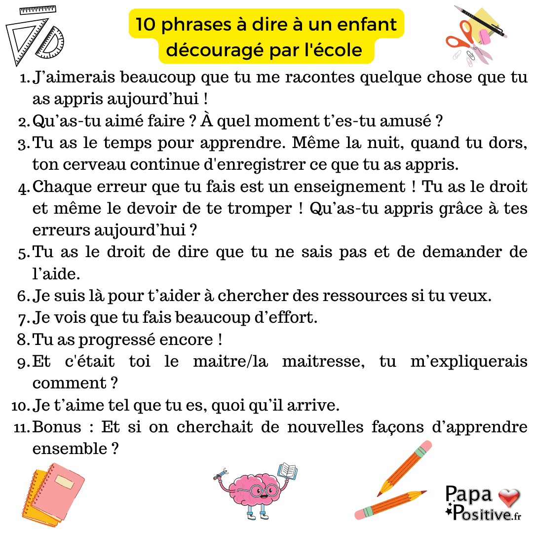10 phrases à dire à un enfant découragé par l'école
