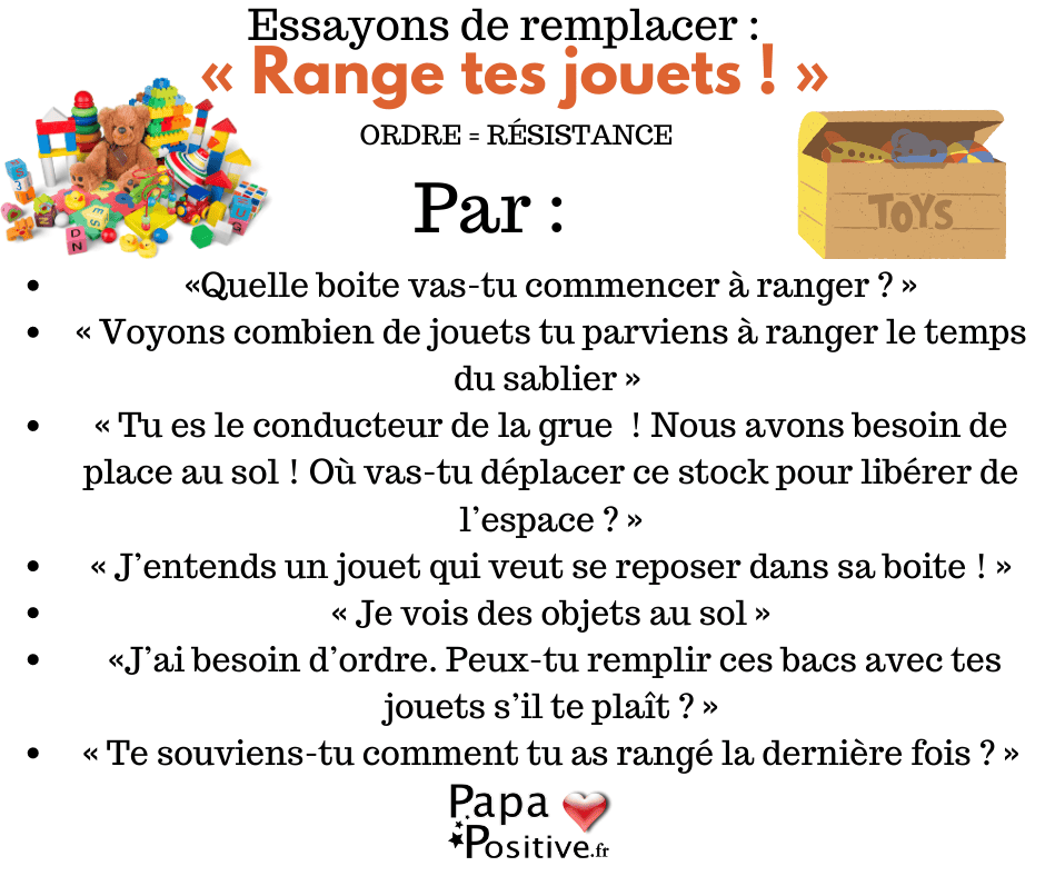 Des phrases pour remplacer "range tes jouets"