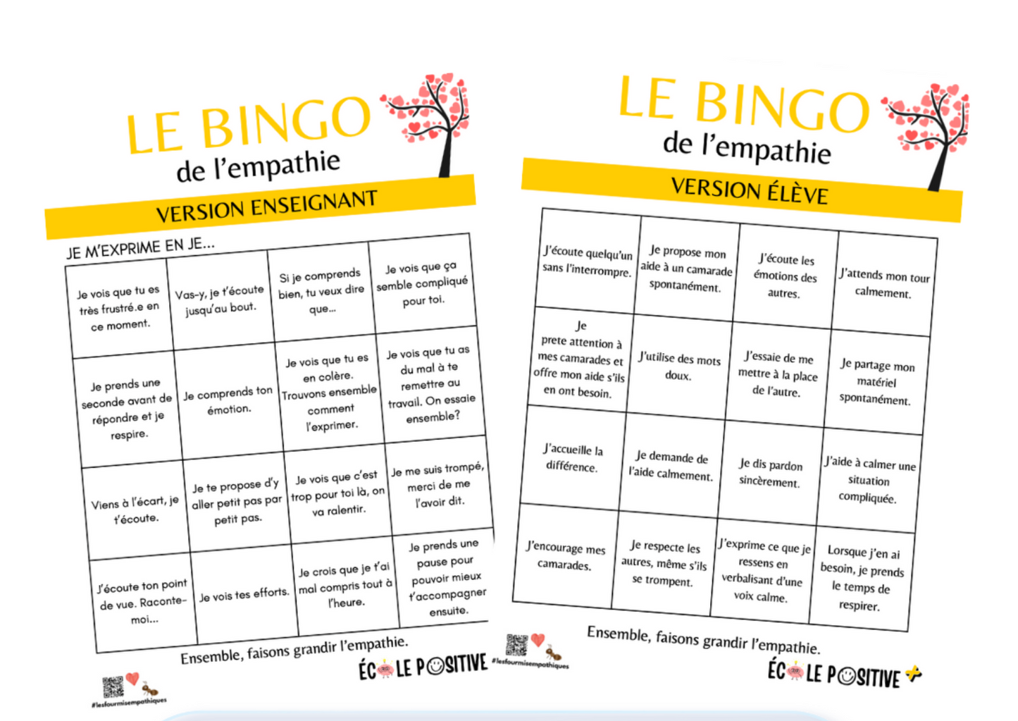 Bingo de l'empathie (élève et enseignant)