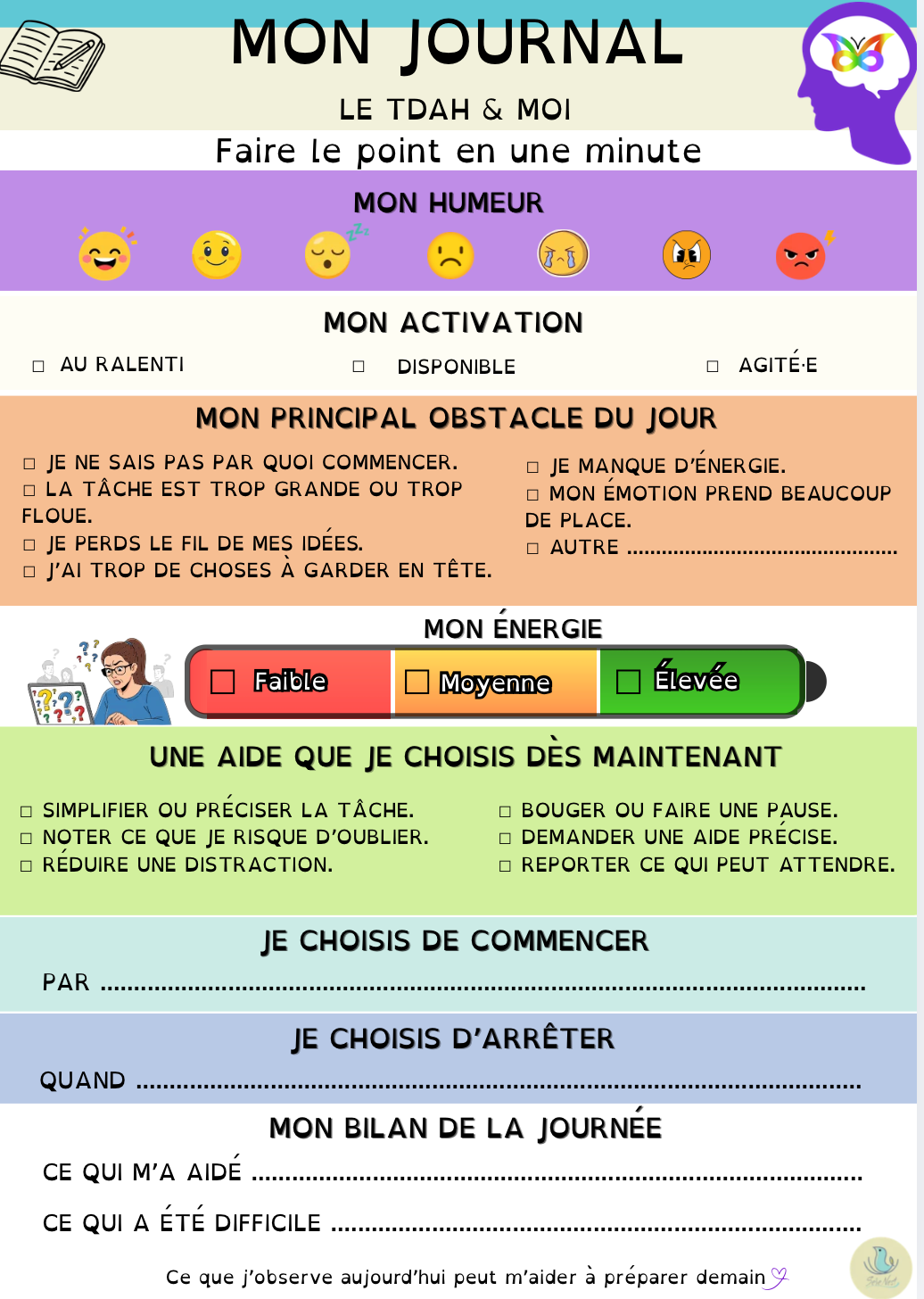 Le TDAH & moi (adulte) — 15 outils pour se comprendre, adapter son quotidien et passer à l’action (PDF à imprimer)