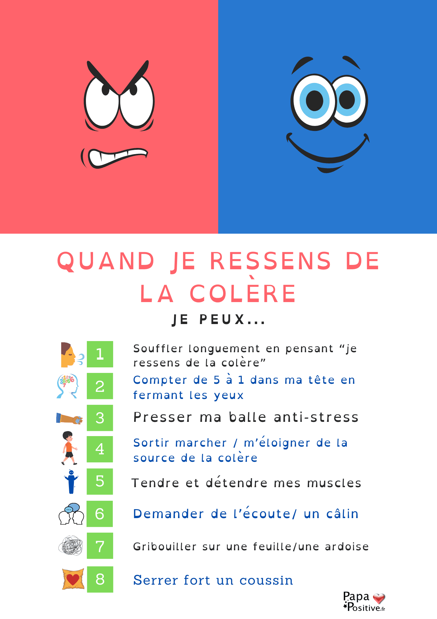 Affiche : 8 solutions pour réguler la colère