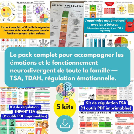 Le pack complet pour accompagner les émotions et le fonctionnement neurodivergent de toute la famille — TSA, TDAH, régulation émotionnelle.